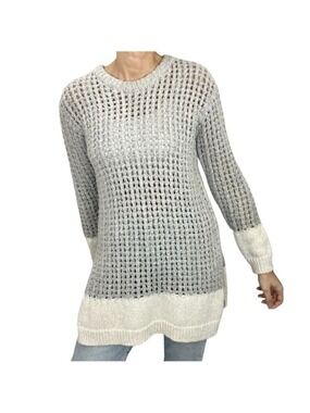 Line the Label Canada grey white open knit crew neck tunic sweater M